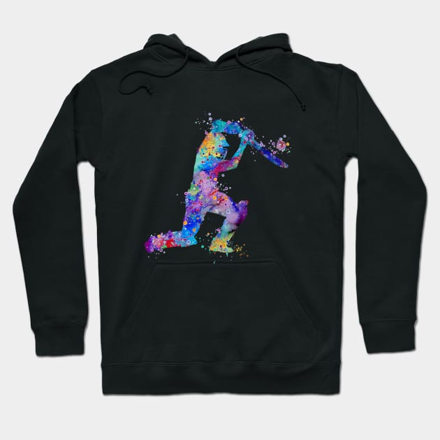 Boy Cricket Player Watercolor Silhouette Hoodie by LotusGifts